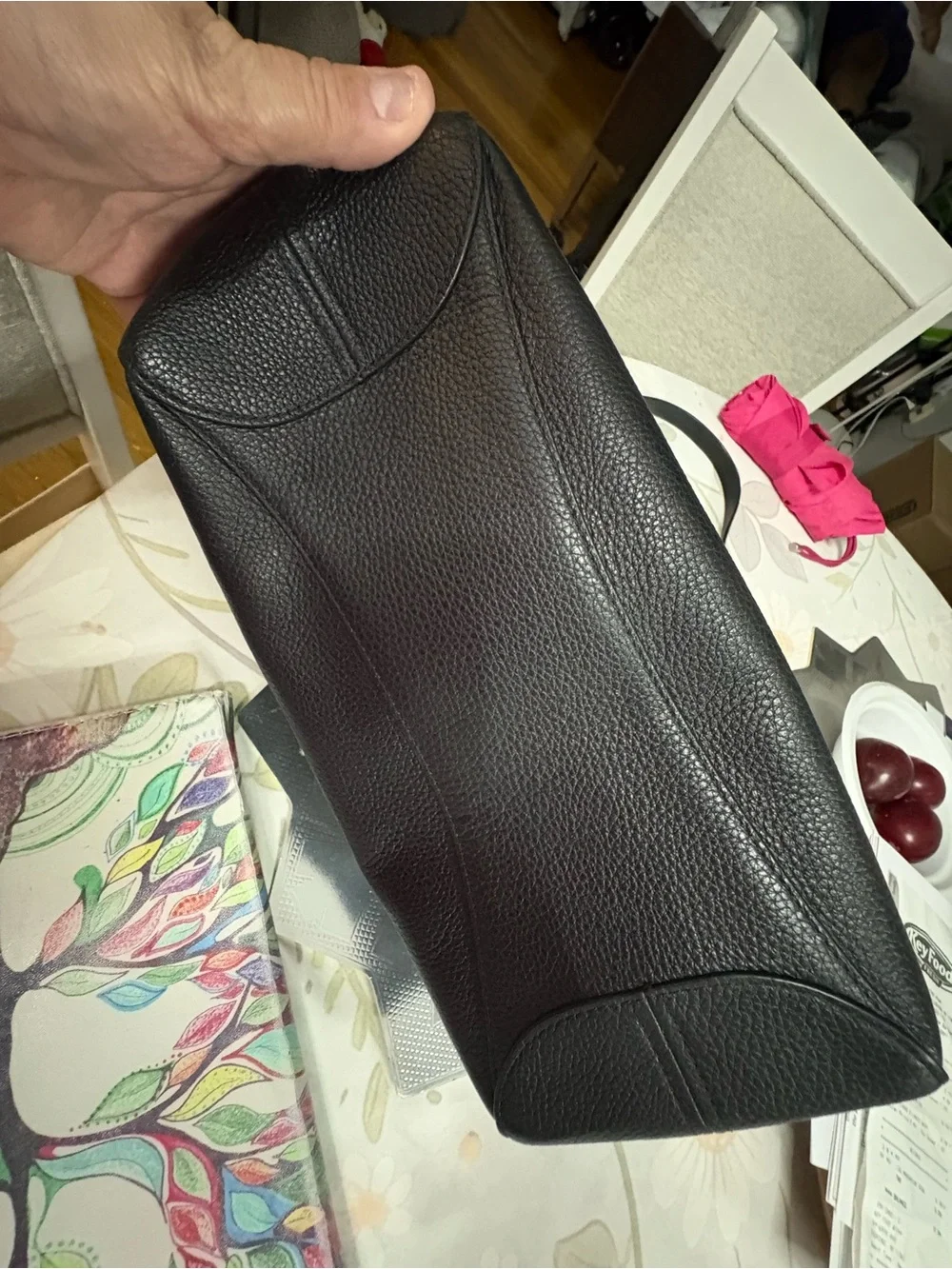 kate spade Black Pebbled Leather Shoulder Tote with Gold Accents